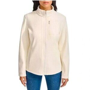Andrew Marc Women's L Ivory Zip-Up Ribbed Jacket 100% Polyester N0036